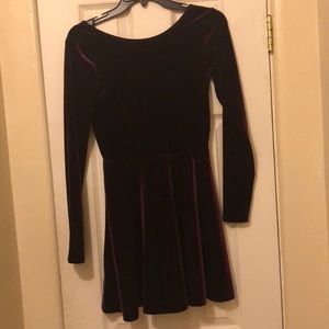 velour plum long sleeve skater dress